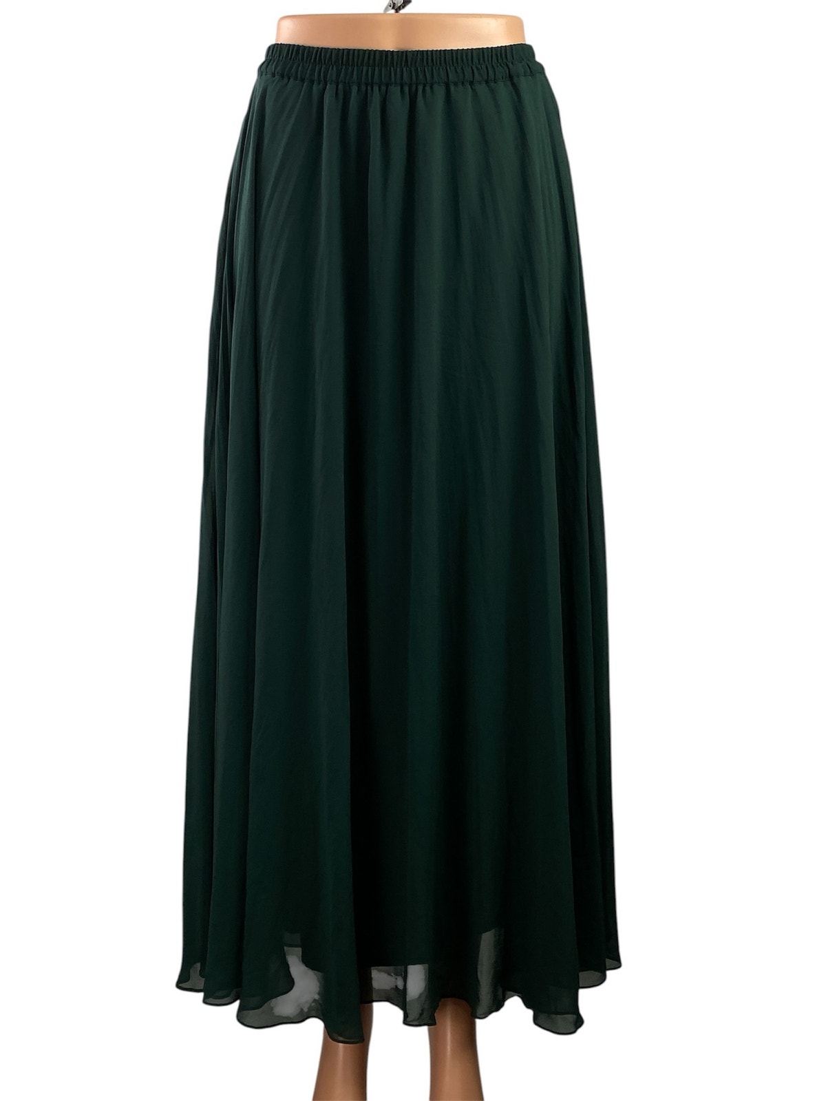 Club Monaco Women's Dark Green Chiffon Sheer Flowy A-Line Maxi Skirts Size S